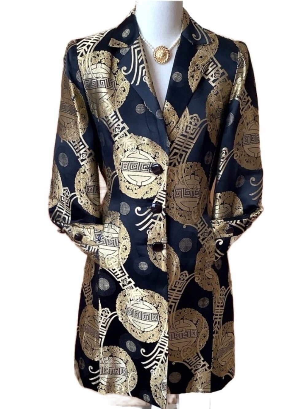 ROSS MAYER Silk Blend Brocade Cocktail Jacket Opera Coat Gold Black 8